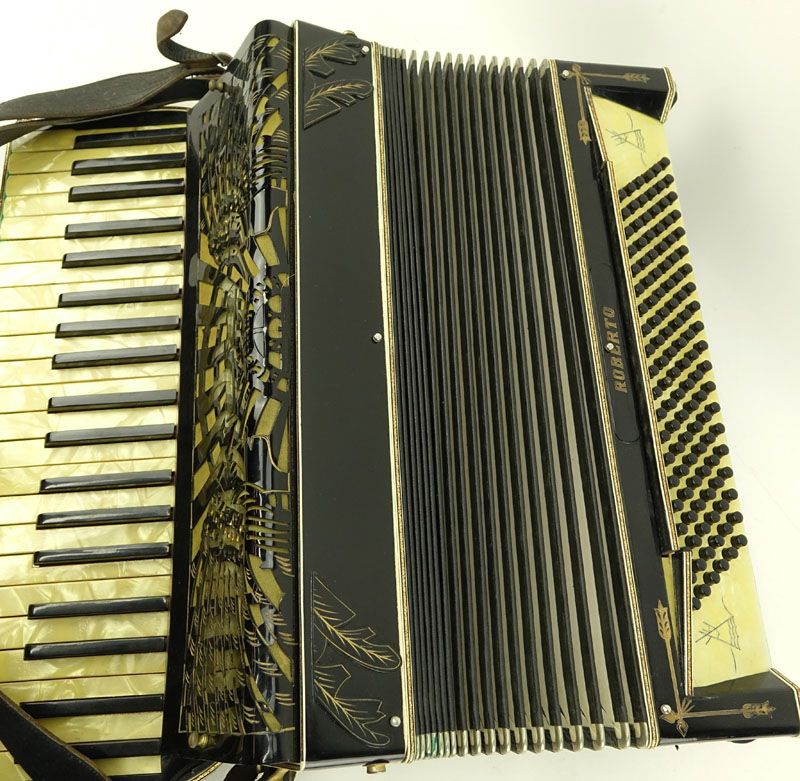 Vintage Roberto Mother of Pearl Accordion in Excelsior Traveling Hardcase.