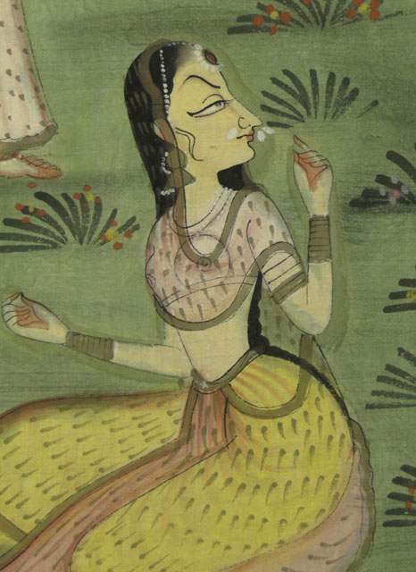 20th Century Indian Painting on Cotton Fabric Depicting Krishna in a Garden Scene.