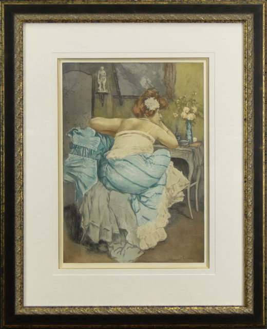 after: Manuel Robbe French (1872-1936) Color Aquatint "Le Coquillage" Bears Signature Lower Right. 