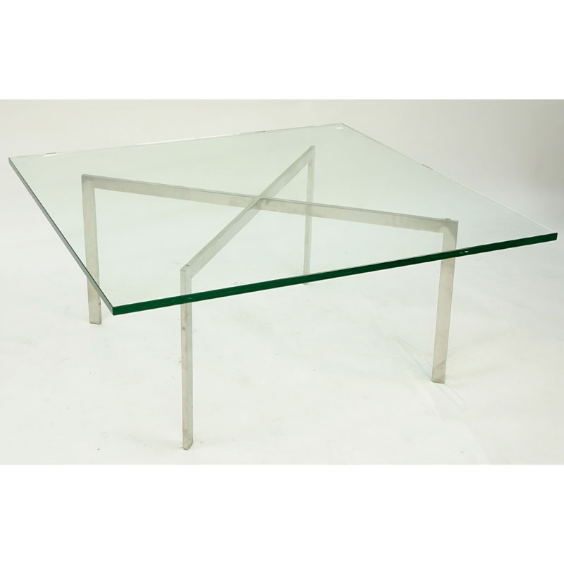 Knoll Barcelona Chrome and Glass Top Coffee Table Designed by Mies Van Der Rohe.