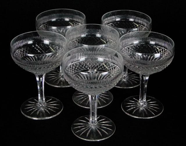 Set of Six (6) 20th Century High Quality Cut Crystal Goblets.