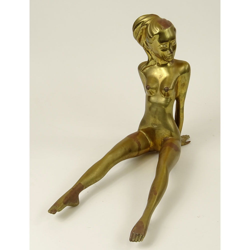 Contemporary Taiwanese Gilt Bronze Figurine "Seated Nude" Marked on bottom Surawongse 30/399. 