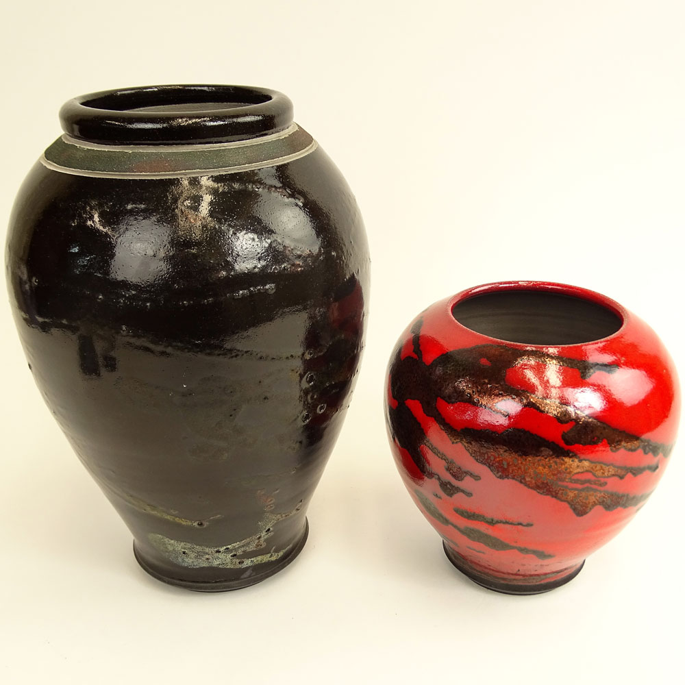 Two (2) Contemporary Rift Zone by Robert and Cathy Joiner Glazed Pottery Vases.