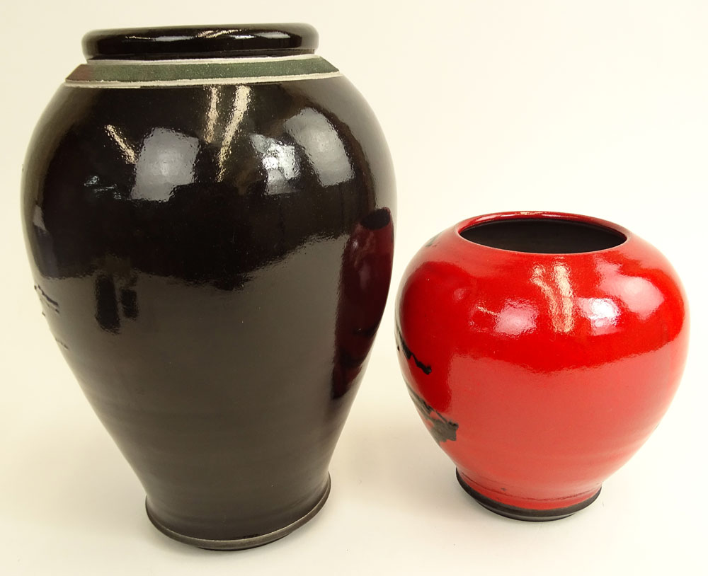 Two (2) Contemporary Rift Zone by Robert and Cathy Joiner Glazed Pottery Vases.