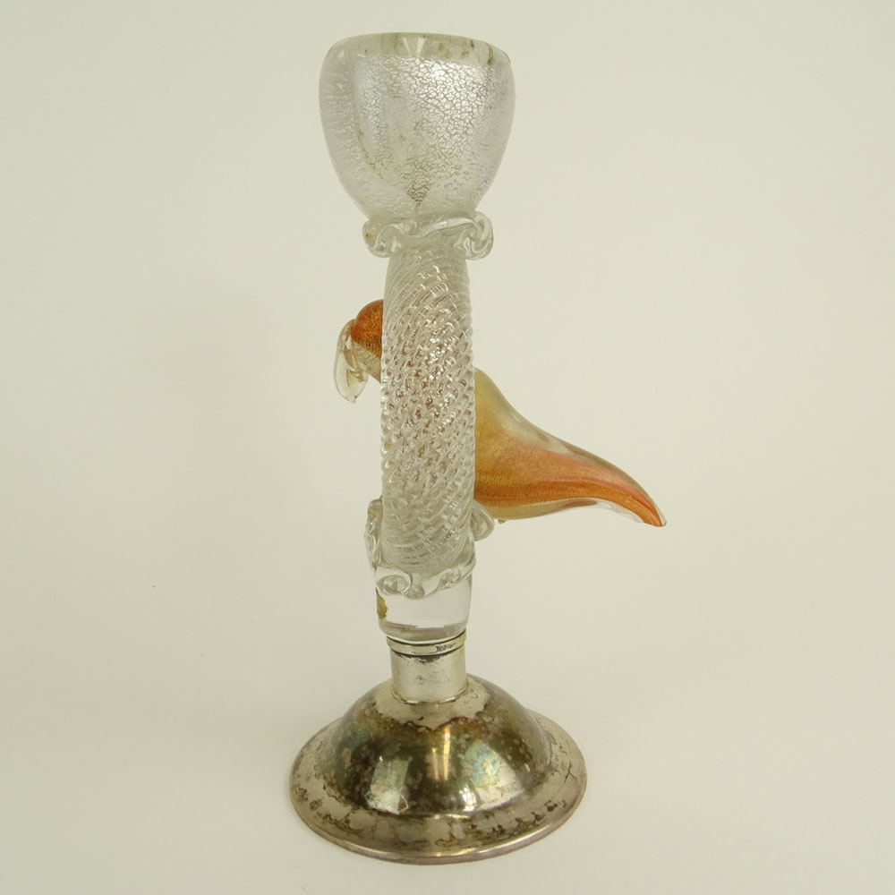 Vintage Murano Glass Bird Candlestick on Silver Base.