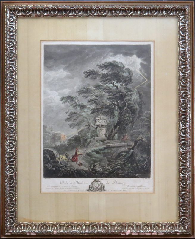 Angelique Rose Moitte, French 18th Century Hand Colored Engraving after: L Allemand, L'Orage. 
