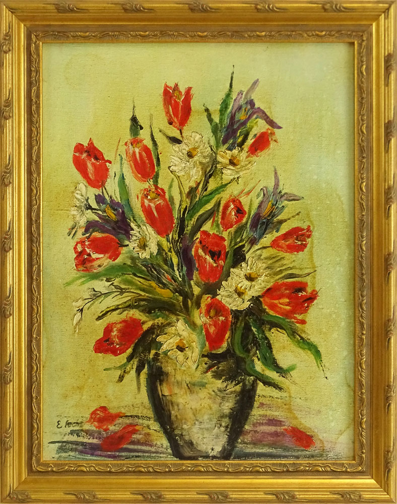 Elizabeth Fuchs (20th C) Oil on canvas "Still Life of Tulips" Signed lower left. 
