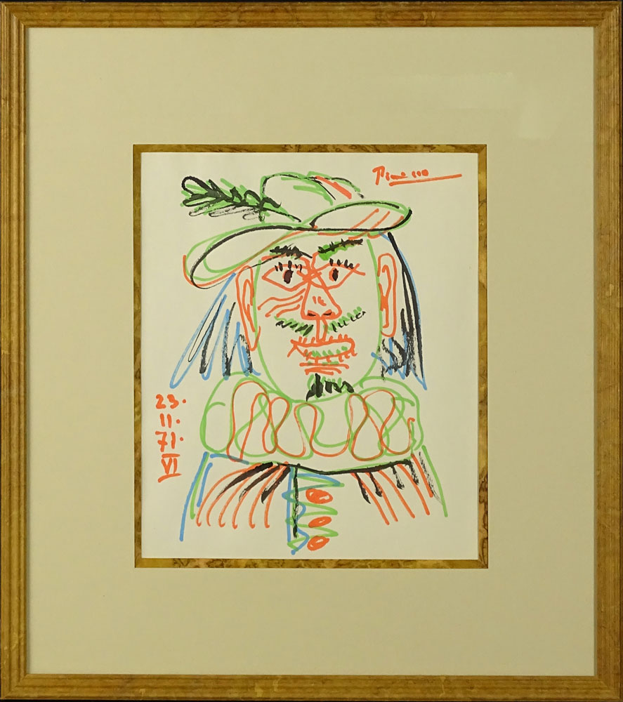 after: Pablo Picasso, Spanish (1881-1973) color lithograph, Clown. 