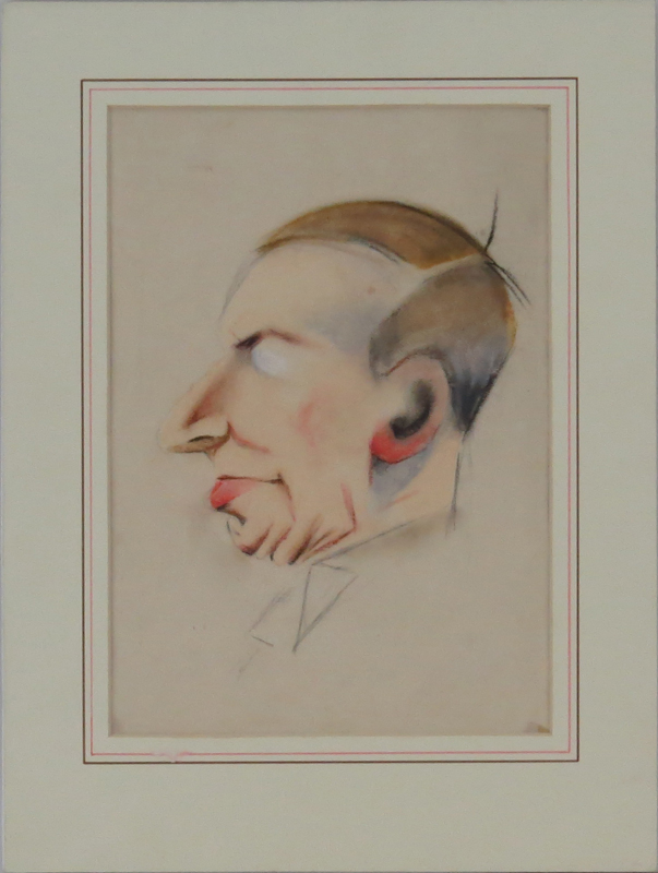 Nerino Nannetti, Italian (1889-1982)  Colored chalks on paper "Caricature Of Giorgio De Chirico"  Signed en verso.