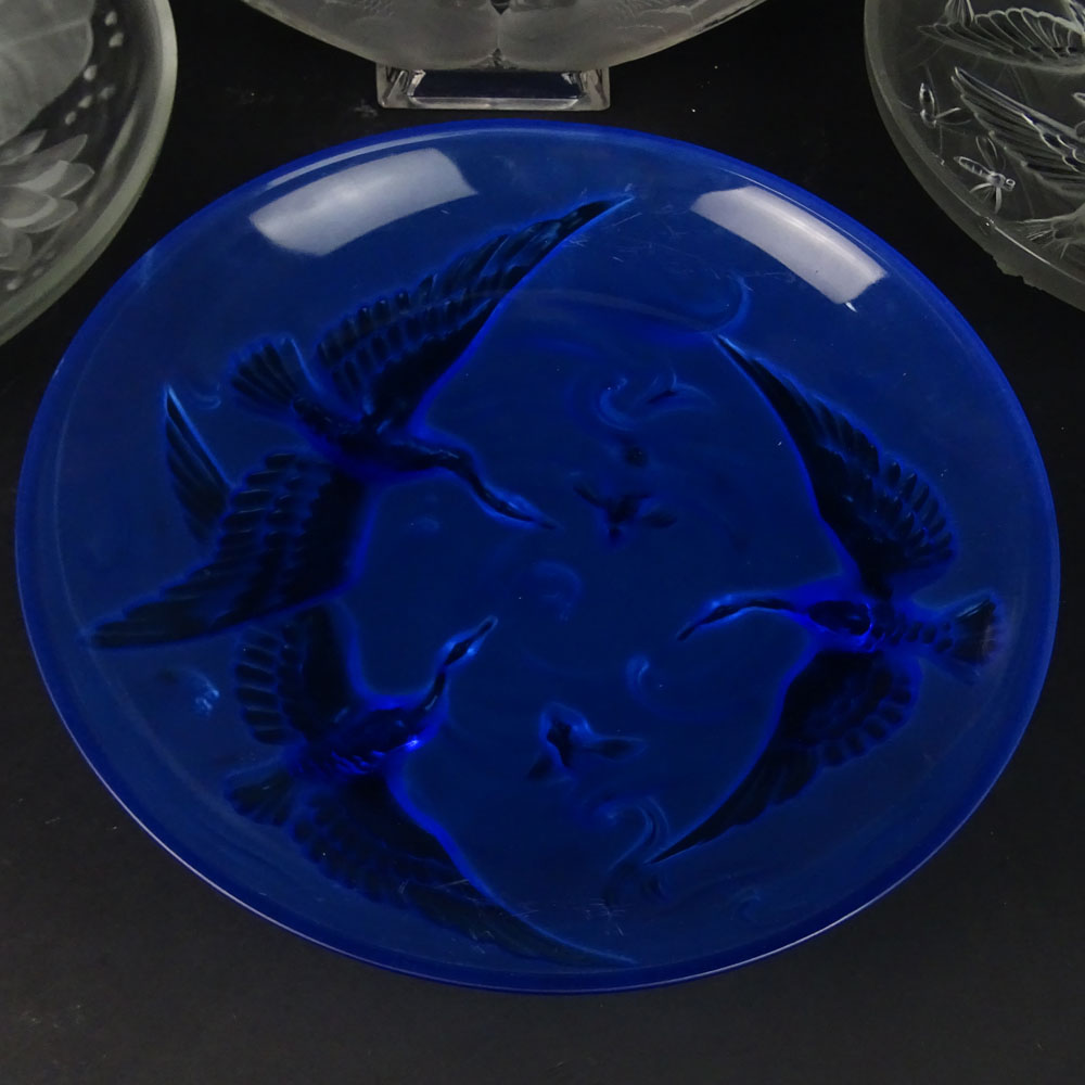 Lot of Four (4) Verlys Glass Item Including a deep blue Cormorant & Koi Charger, unsigned.