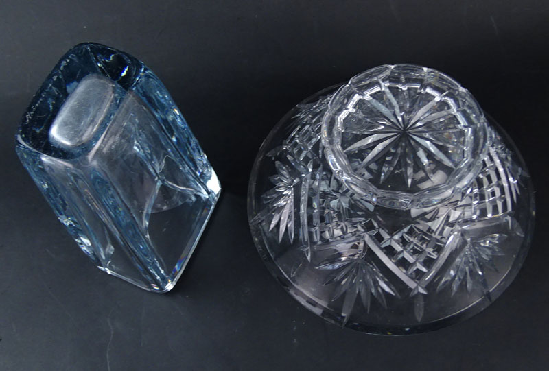 Two (2) European Art Glass Vase and Bowl. Stromberg Blue Vase, signed.