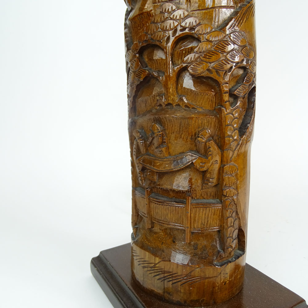 Vintage Chinese Carved Bamboo Lamp.