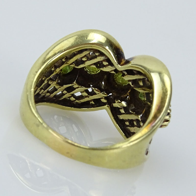 Vintage 14 Karat Yellow Gold, Peridot and Diamond Ring. 