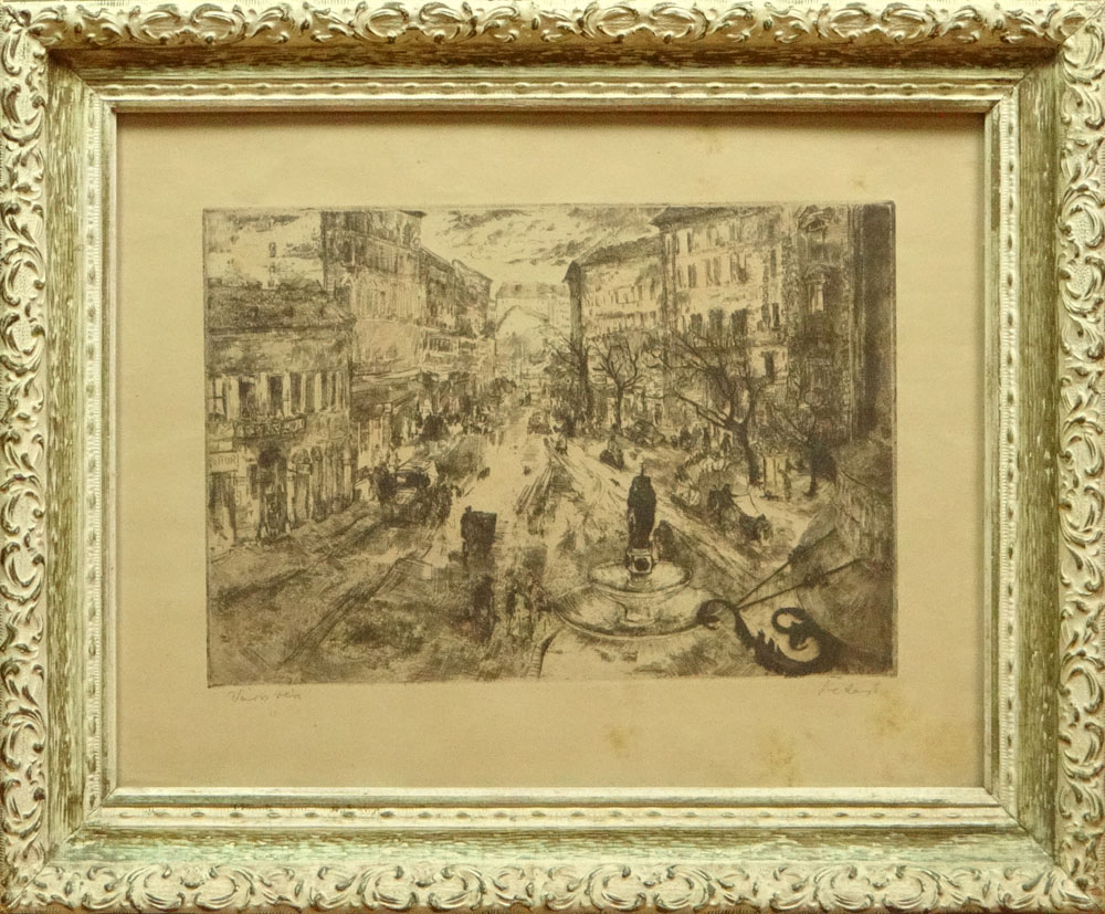 Eva Seday Hungarian (born1929- ) Etching "Village Square" Signed within Plate.