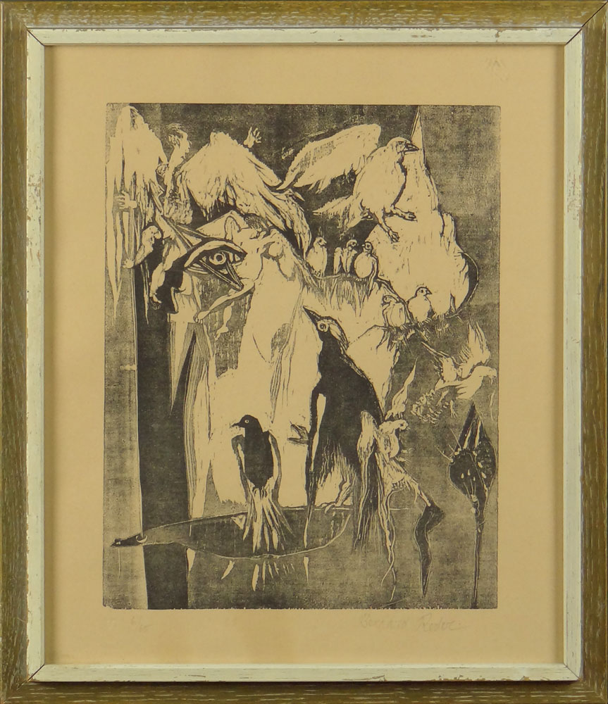 Bernard Reder, American 1897-1963) Woodcut on Paper "Birds". 