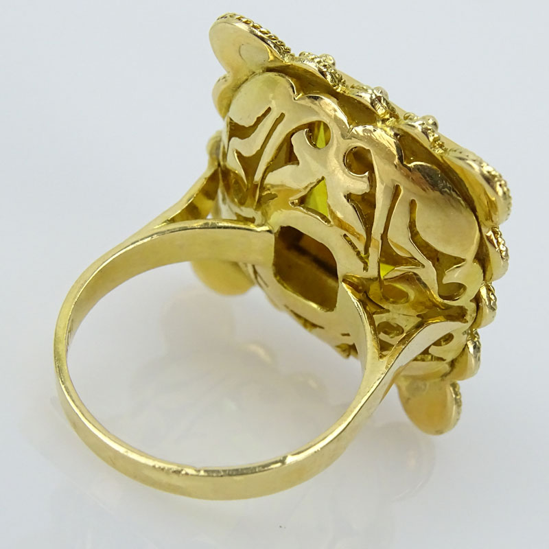 Vintage Etruscan style Citrine and 18 Karat Yellow Gold Ring.