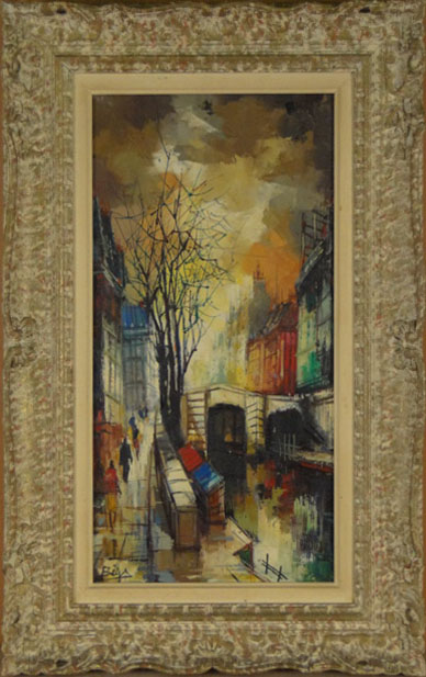 Mid 20th Century Paris School Street and Canal Scene.