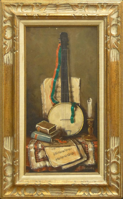Aristid Szendy Hungarian (1903-1972) Oil on Canvas "Still Life with Banjo". 