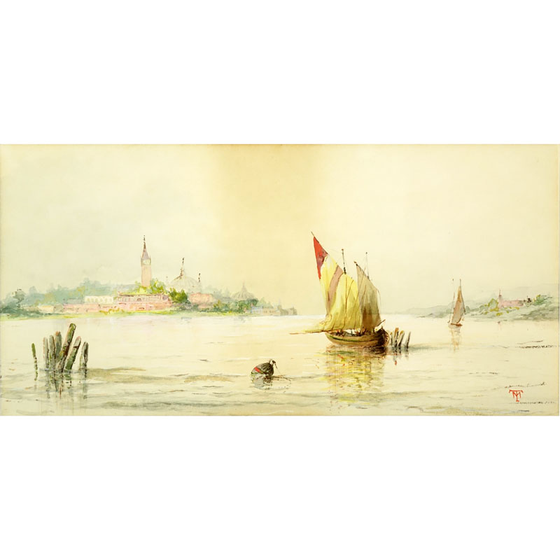 Attributed to: Thomas Moran, American (1837-1926) Watercolor on paper "View Of Venice".