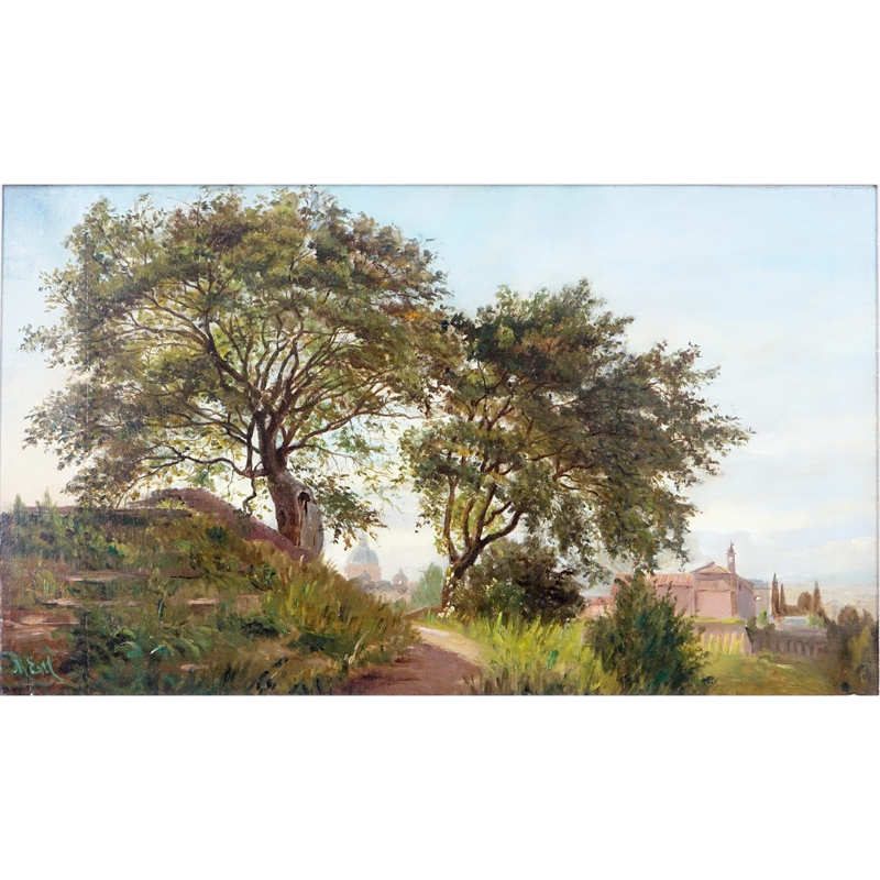 Marie Ertl, Austrian (1837-Died Circa 1883) Circa 1883 Oil on Canvas "On Roman Hills" Signed Lower Left. 