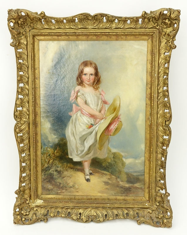 Edward Henry Corbould, British (1815 - 1905) Oil on canvas "Portrait Of A Girl". Monogram and dated 1854 lower right. 
