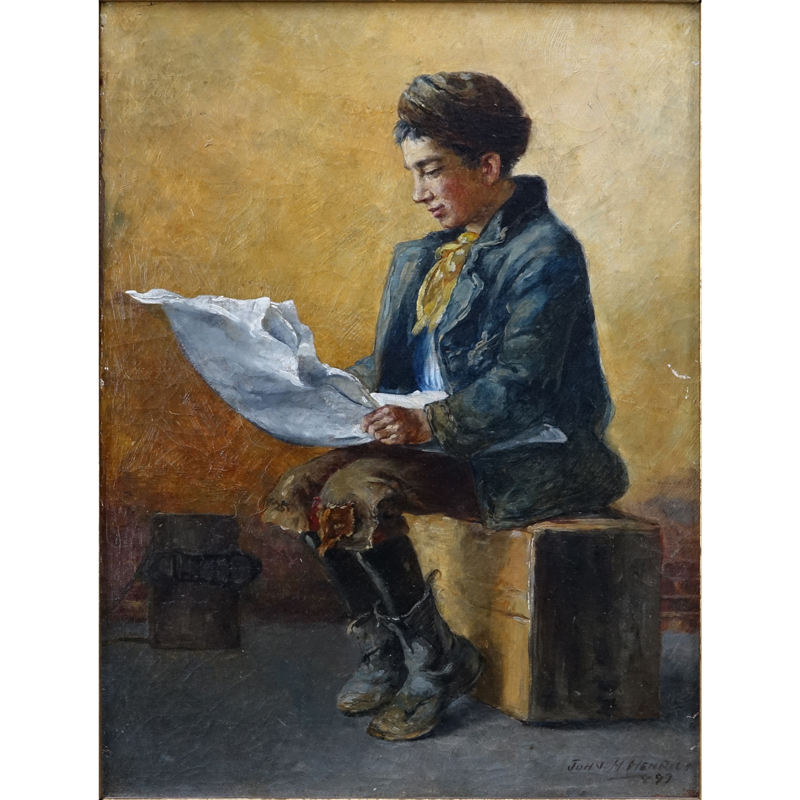 John Henrici, American  (1863 - 1958) Oil on canvas "Shoe Shine Boy". 