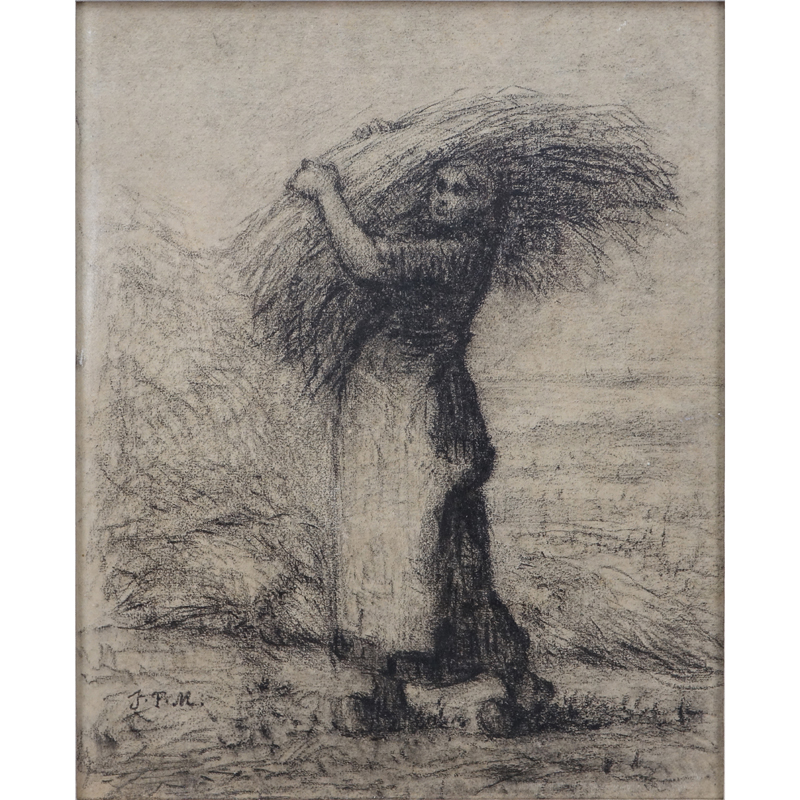 Jean François Millet, French (1814-1875) Lithograph "Woman Carrying Wheat". 