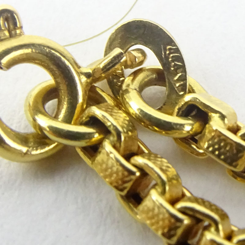 Vintage Italian 18 Karat Yellow Gold Articulated Fish Pendant on 18 Karat Yellow Gold Box Link Chain.
