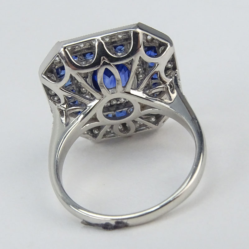 Approx. 2.10 Carat Sapphire, .45 Carat Diamond and Platinum Ring.