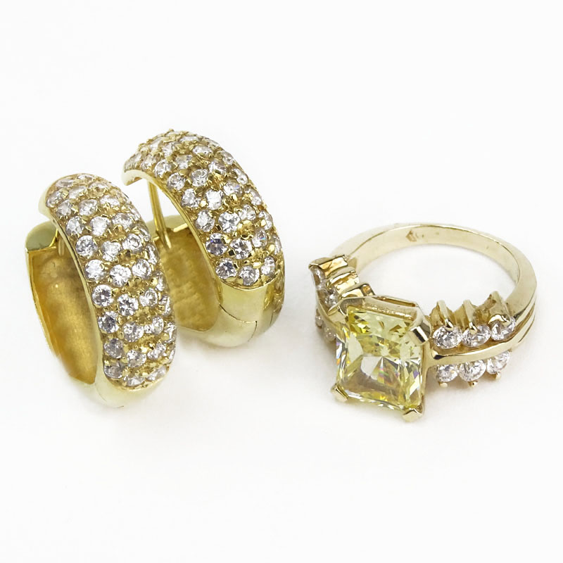 14 Karat Yellow Gold and CZ Ring together with 14 Karat Yellow Gold and CZ Earrings.