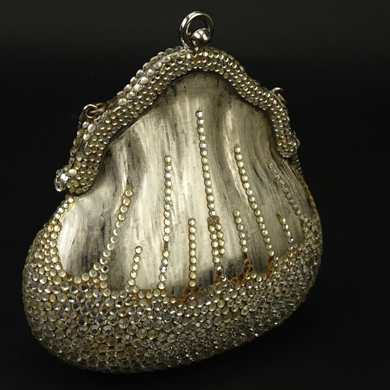 Vintage Judith Leiber Silver Tone And Crystal Evening Bag.