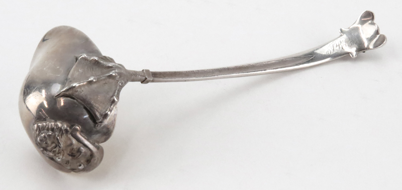 Antique Silver Figural Ladle. Unusual motif of webbed foot, mask, gold washed bowl. 