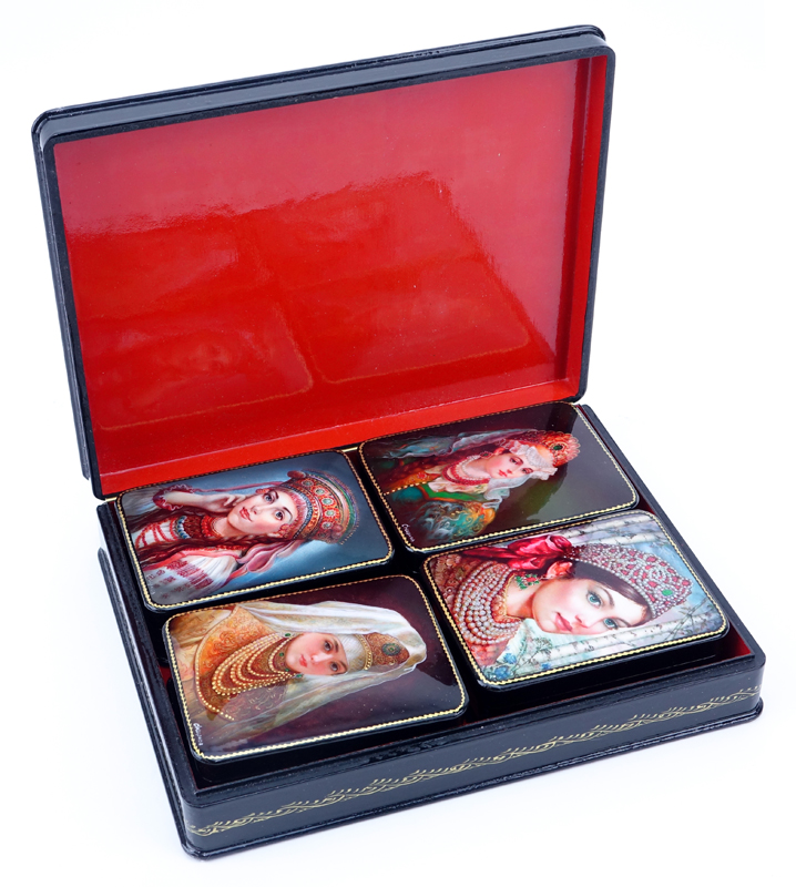 Collection of Five (5) Russian Fairy Tale Lacquered Boxes.