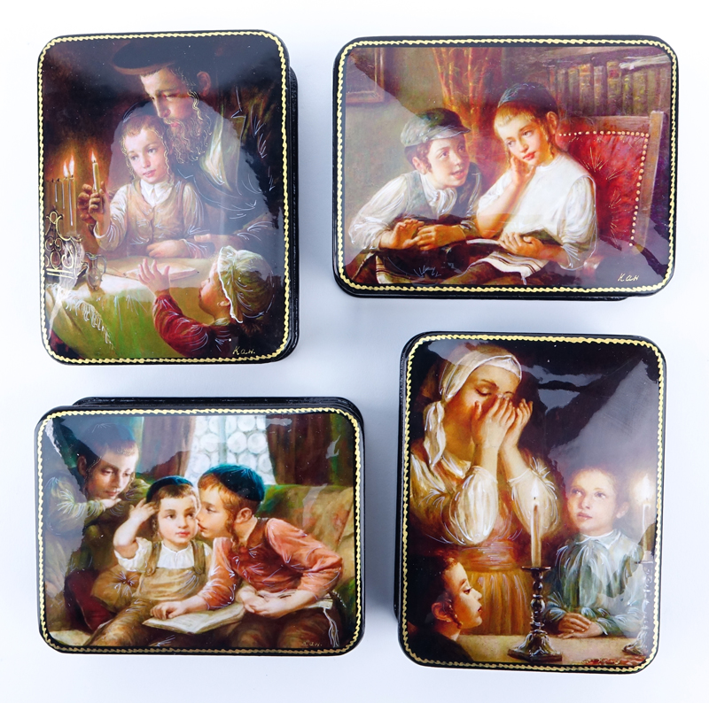 Collection of Five (5) Russian Judaica Lacquered Boxes.