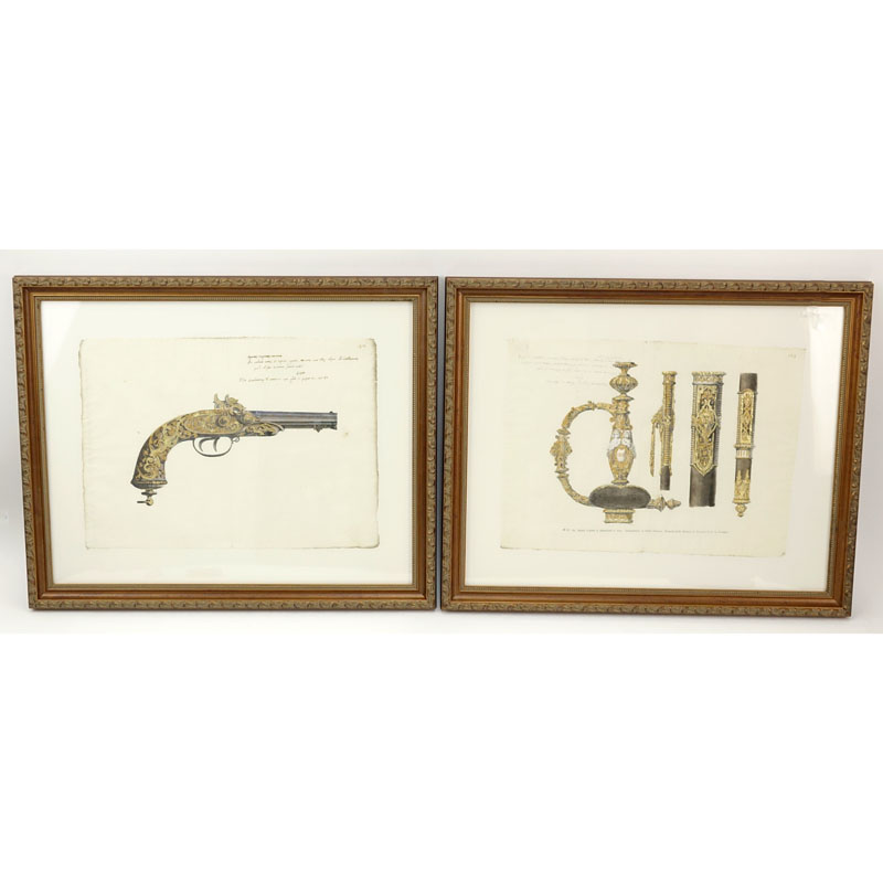 Two Engravings Of 19th Century Weapons on 18th Century documents.