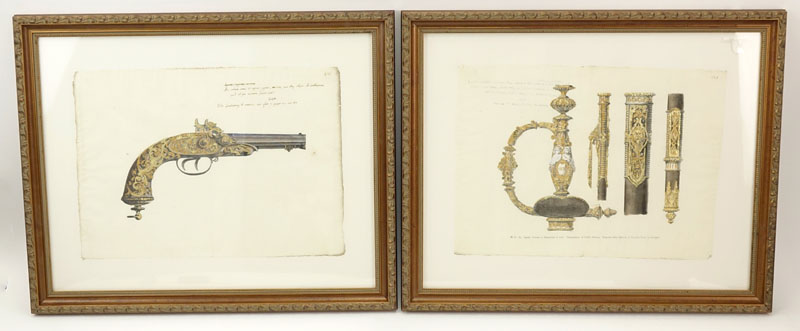 Two Engravings Of 19th Century Weapons on 18th Century documents.