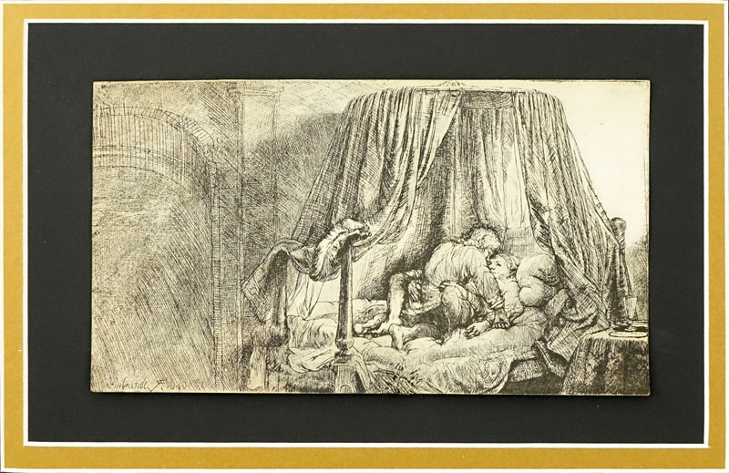 After: Rembrandt Van Rijn, Dutch (1606-1669) Etching "Le Lit A La Francaise".