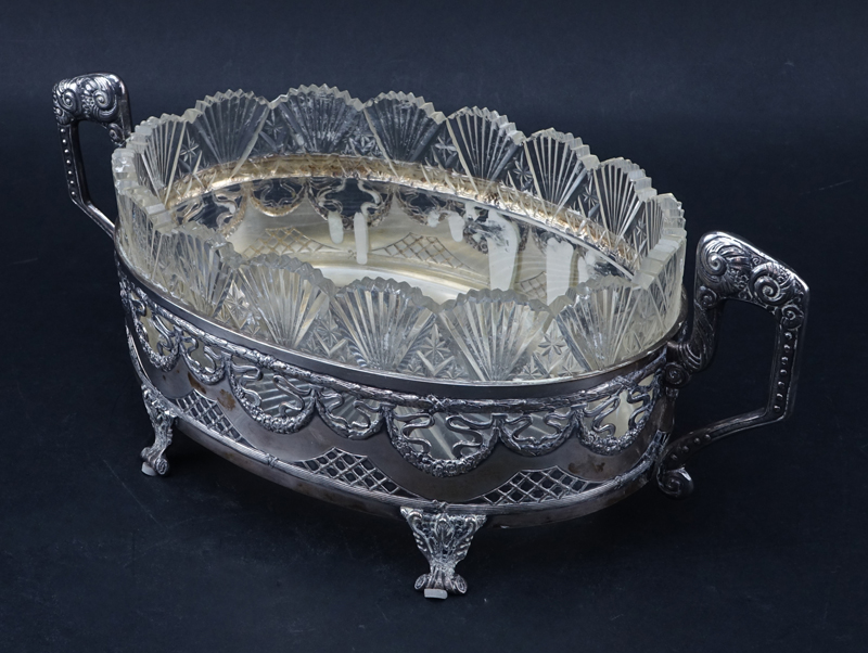 Antique Sterling Silver and Crystal Centerpiece Bowl.