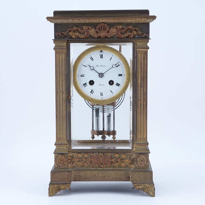 Antique French Charles Oudin Gilt Brass Regulator Mantle Clock.