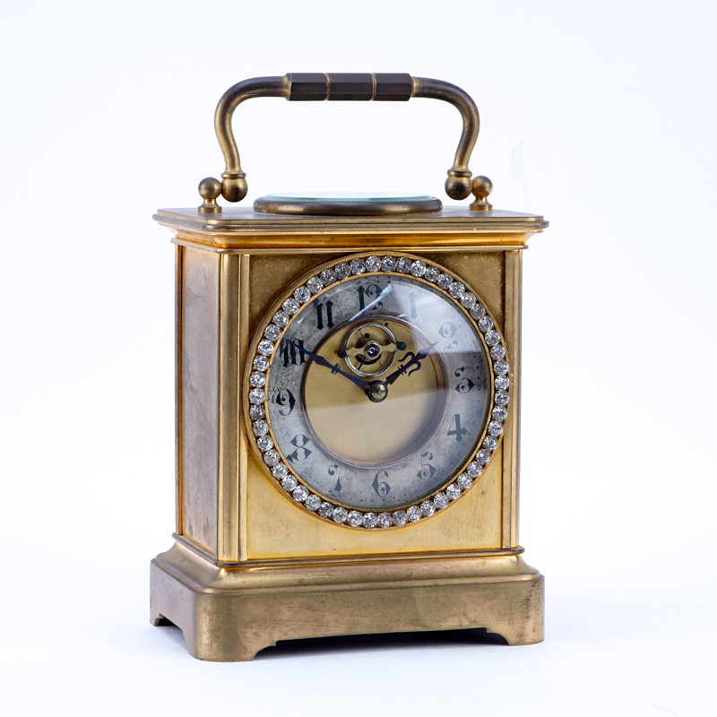 Late 19th Century Brass French Carriage Clock With Barometer and Compass.