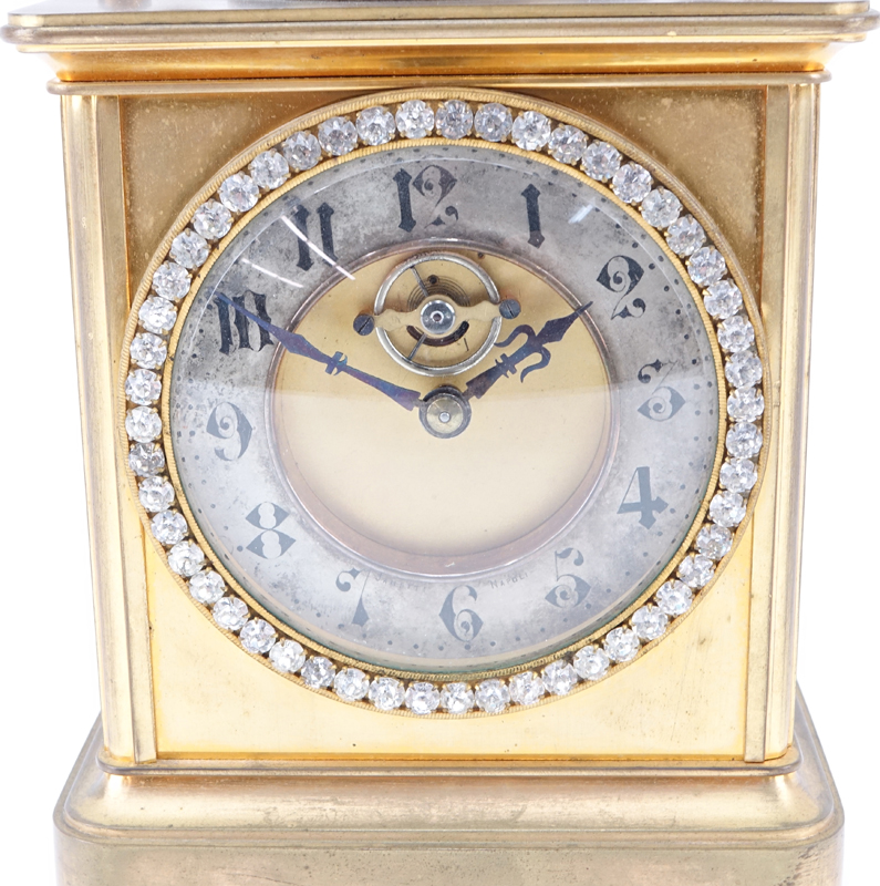Late 19th Century Brass French Carriage Clock With Barometer and Compass.