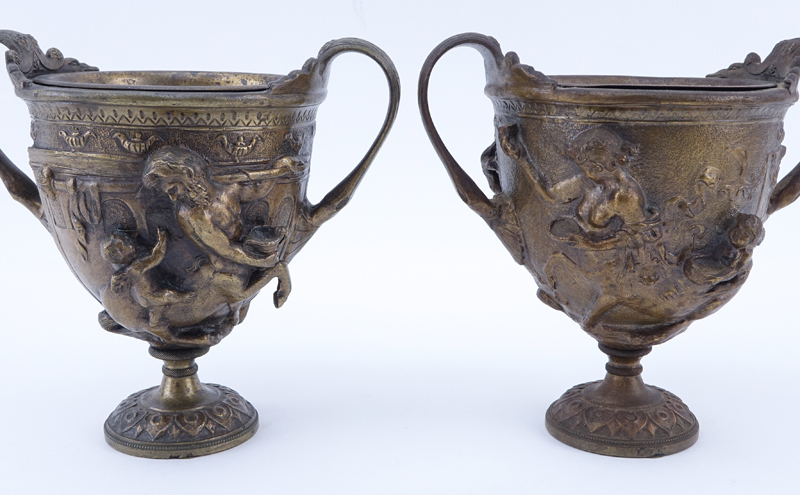 Two (2) Small Bronze Figural Urns.