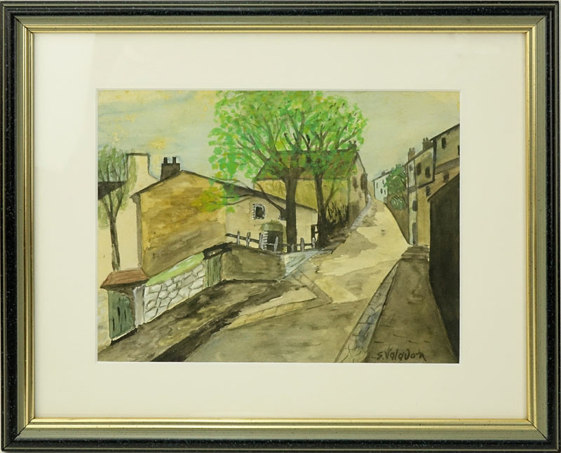 Attributed to: Suzanne Valadon, French (1865 - 1938) Watercolor "French Village Scene".