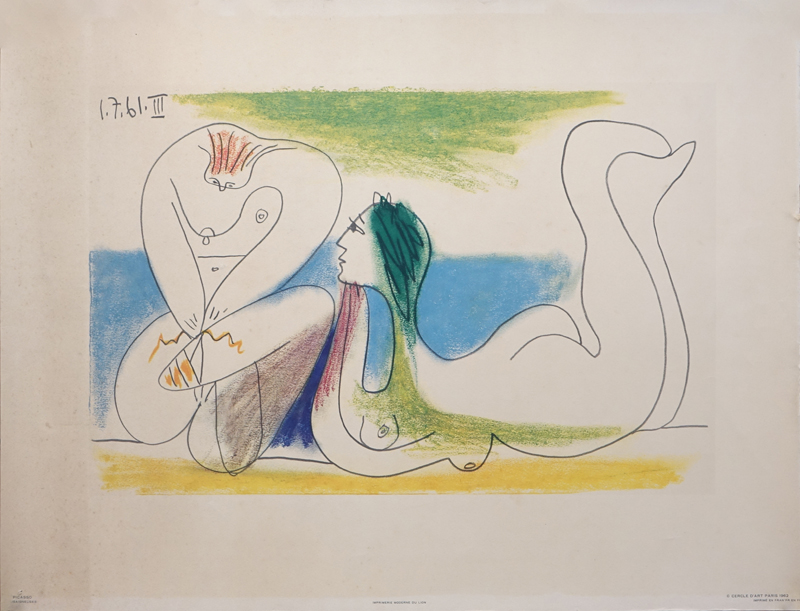 After Pablo Picasso, Spanish (1881-1973) Color lithograph "Adam and Eve" on Arches paper. 