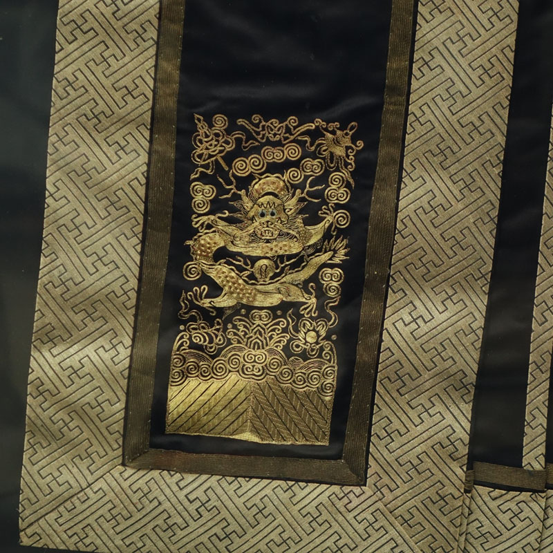 19th Century Chinese Silk Embroidered Pleated Skirt in Frame.