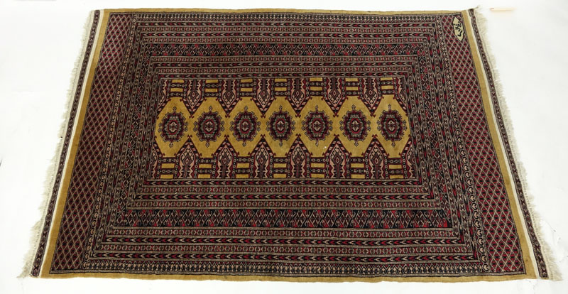Semi Antique Bokhara Oriental Rug. Wear to fringes, stains, dirty. 