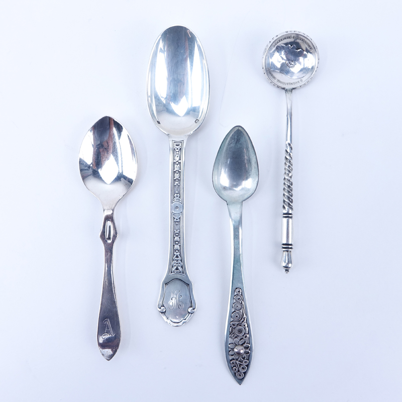Four (4) Pieces Miscellaneous Silver Spoons including a 1898 Russian Ruble Coin Spoon.