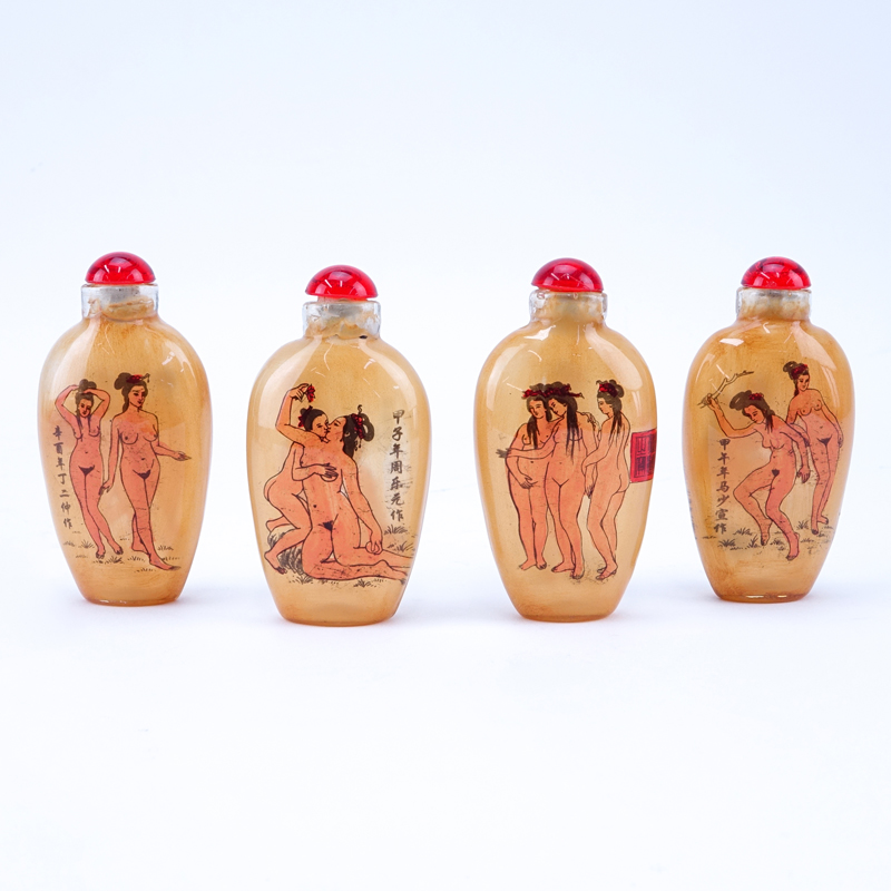 Collection of Four (4) Chinese Reverse Painted Glass Snuff Bottles.