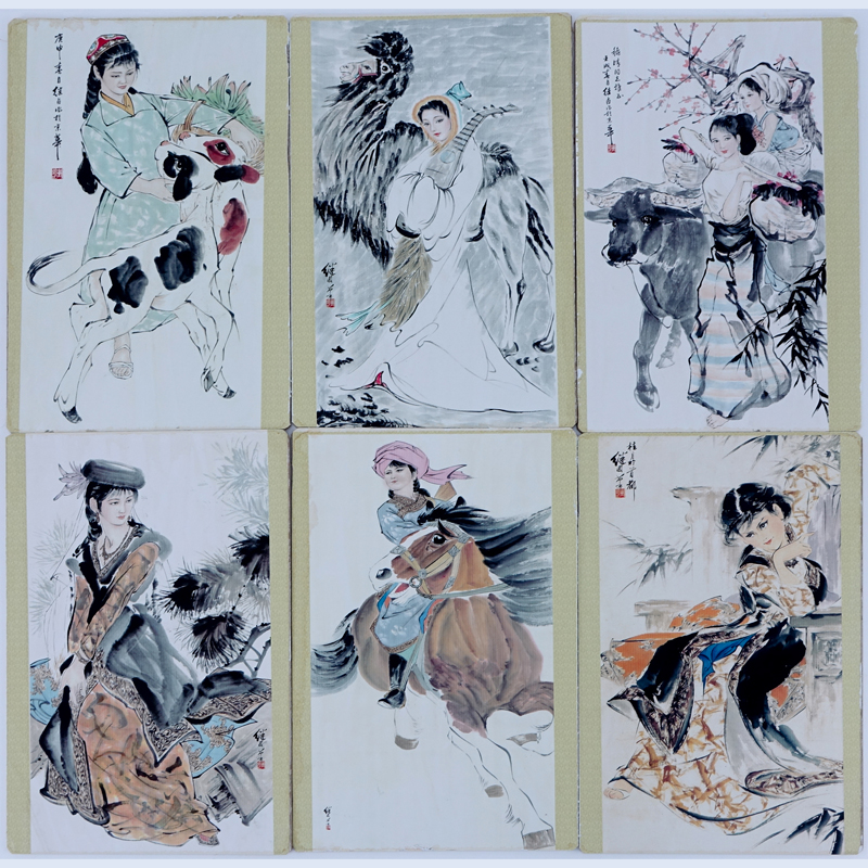 Six (6) Color Cardboard Prints in the Style of Ji Lu.