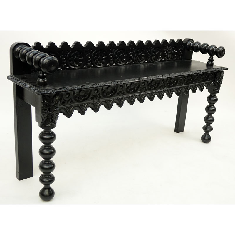 Spanish Colonial Style Painted Carved Wooden Bench.